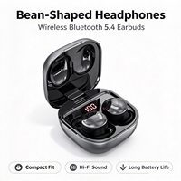 Earbud TWS Nirkabel Bentuk Kacang Bluetooth 5.4 Headphone In-Ear Speaker 8mm Pengisian Daya Tipe C Stereo Mini Earphone