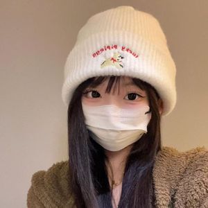 Knit <b>Hat</b> With Puppy Embroidery Warm Windproof Women's Wool Beanie 14 Gg Anti Pilling Solid Color <b>Winter</b> <b>Hat</b> - Product Image 1