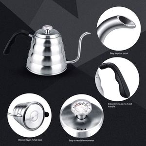 Cafetera de Goteo Manual de Acero Inoxidable de 1200ML, Ecológica, Moderna, Tipo Cloud Moka, con Termómetro, Cuello de Cisne, Acabado Espejo Plateado - Product Image 3