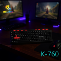 Teclado Gamer Yelandar K-760 de Tamaño Completo, 104 Teclas Anti-Ghosting, Multimedios, Teclas Rojas, Funcionamiento de Membrana, Conexión USB para Juegos