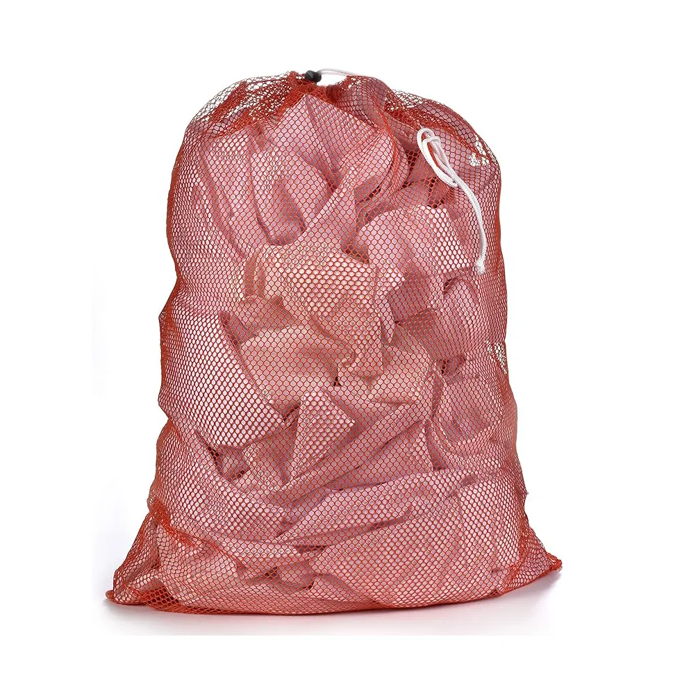 Ticari örgü aundry çanta sağlam örgü malzeme İpli kapatma fabrikalar için Ideal makine yıkanabilir file çamaşır torbası