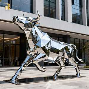 Современное декоративное здание RELONG в натуральную величину, Геометрическая статуя быка из нержавеющей стали для продажи - Product Image 4