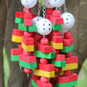Jouets pour oiseaux extra-larges, jouets à mâcher pour perroquets, blocs en bois naturel avec clochettes multicolores pour perroquet gris africain - Product Image 4