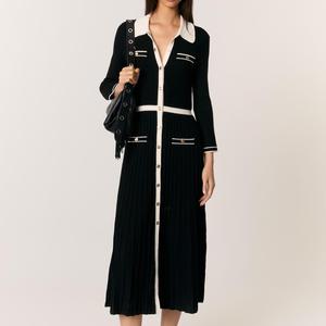 2025 PY OEM/ODM Designer di lusso bottoni di cotone <span class=keywords><strong>nero</strong></span> Cashmere lana autunno scollo a V vestito <span class=keywords><strong>abito</strong></span> da donna in <span class=keywords><strong>maglia</strong></span> a costine - Product Image 1
