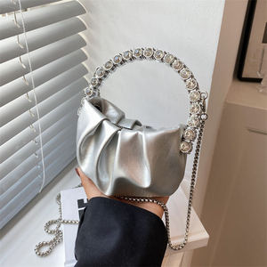 Sac à main en cuir PU pour femme, sacs fourre-tout tendance avec chaîne, sac bandoulière, sacs de soirée de luxe avec strass - Product Image 3