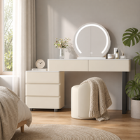 Ensemble coiffeuse de luxe moderne en bois de pin et aluminium avec miroir tactile éclairé et tiroirs de rangement pour appartement