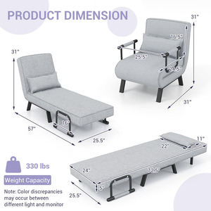 Sillón Sofá Plegable Convertible en Cama, Reclinable, Sillón Individual para Descanso, con Cojines para Oficina y Sala de Estar - Product Image 2
