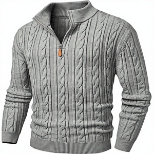 Maglione Invernale da Uomo con Zip a un Quarto, Pullover Casual Tinta Unita con Collo Alto, Anti-Piega, ODM - Product Image 1