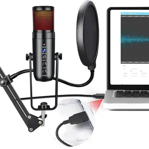 Microphone pour enregistrement de téléphone portable Tiktok Usb Studio Caméra Photographique Selfie Vidéo Conférence Kit D'éclairage Led Anneau Lumière - Product Image 1