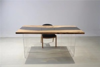 Table de salle à manger en bois massif d'olivier avec résine, style ferme, pour usage domestique, plateau en dalle, taille personnalisable, offre directe usine