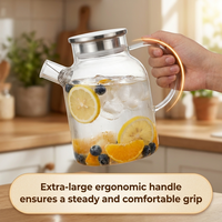 1800ml Glazen kan van hoog borosilicaatglas met roestvrijstalen deksel, hittebestendig, BPA-vrij, party waterkan voor ijsthee en fruitsap