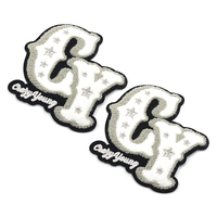Étiquette de vêtement en coton chenille tissé écologique, patch brodé avec lettres, logo de marque personnalisé thermocollant, couleurs personnalisées, vêtement sur mesure