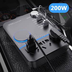 Inversor de Corriente para Auto de 200W Pico, Convertidor de CC 12V/24V a 220V, 3 Tomas de CA, 5 Puertos USB de Carga Rápida QC3.0, Adaptador de Carga Rápida - Product Image 1