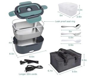 220v/ 110v/24v/12v Household 2-In-1 Stainless Steel Portable Lunch Box Sets Bento Warmer Electric Lunch Box With Carry Bag