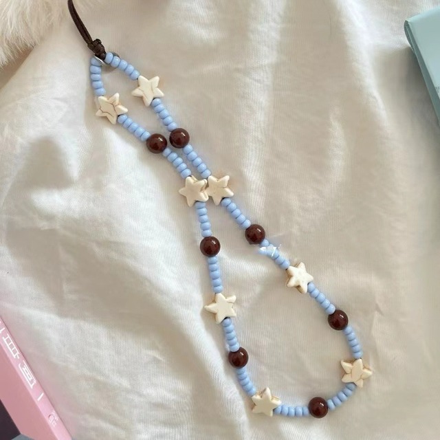 Small Fresh Star Light Blue Beaded Wrist Strap Pendant Ins Mobile Phone Chain & Camera Chain Niche Personality Accessory