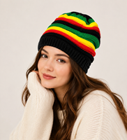 Gorro de punto estilo rasta unisex con logo personalizado, diseño de arcoíris, estilo hip hop, reggae, informal, para fiestas, holgado y cómodo.