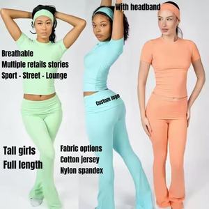 Ropa De Mujer Custom Cotton Breathable Tshirt and Flared Wide Leg Track Pants Two Pieces Loungewear Set Women <strong>Clothing</strong> Wholesale - Product Image 1