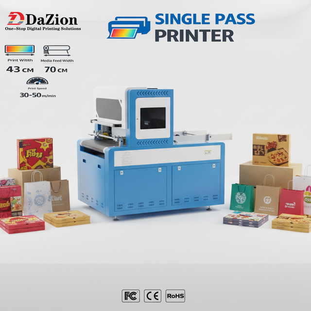 New Dazion Single Pass Digital Printer A3 Paper Boxes Pizza Boxes Paper Bags High-Speed CMYK Printing Pigment Ink