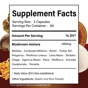 Biologische Paddenstoelencomplex Leeuwenmanen Kalkoenstaart Chaga <span class=keywords><strong>Cordyceps</strong></span> Reishi Maitake Shiitake Tremella Paddenstoelenmix Capsules - Product Image 2