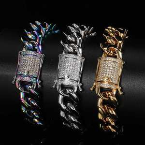 Cadena de eslabones cubana de circón de acero inoxidable para hombre, joyería personalizada de 8mm, 10mm, 12mm, 16mm, 18k, chapada en oro, Hip Hop - Product Image 2