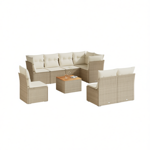 Beige <b>Cream</b> Rattan Garden <b>Sofa</b> Set 6 Seater Outdoor Furniture Weather Resistant Contemporary Design - Product Image 1