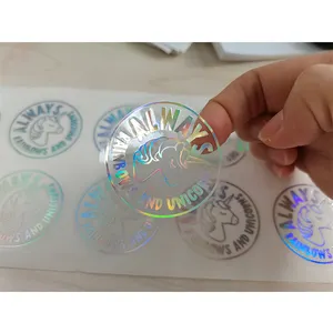 Gedruckt transparent Private logo hologramm silber folie stanzen PET etiketten aufkleber 3D holographische logo aufkleber