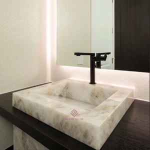أثاث حمام فاخر عالي الجودة من الحجر الطبيعي ، أثاث رخامي للحمام ، حوض شفاف - Product Image 5