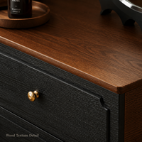 Ensemble coiffeuse vintage en noyer noir avec miroir rond, tabouret et armoire de rangement pour chambre à coucher