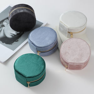 Small round Travel Jewellery Boxes with Custom Logo Velvet <b>Storage</b> Case for <b>Necklace</b> Ring Organizer for Women - Product Image 2