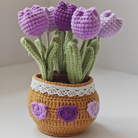 Buket Bunga Wol Rajutan Tangan, Tanaman Tulip dalam Pot, Ramah Lingkungan, Tahan Lama, Hadiah Thanksgiving