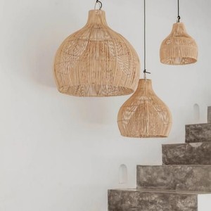 Lampe suspendue en rotin noir, lustre rond E27 pour chambre à coucher et salle à manger, luminaire de style nordique - Product Image 4