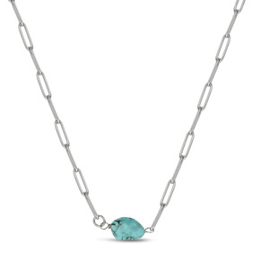 Natural Turquoise Necklace Water Drop Shape Titanium Steel Chain Unisex Fashion Jewelry - Product Image 1