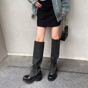 Botas de tacón alto hasta la rodilla de estilo occidental de invierno para mujer, punta estrecha, aumento de altura, cierre de botón, estilo vaquero mexicano elegante - Product Image 6