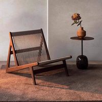 Fauteuil de détente moderne en corde tressée de style nordique, durable et imperméable, avec structure en bois massif, inclinable, pour hôtel et mobilier d'extérieur