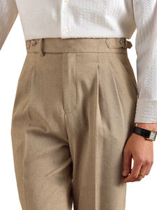 Limitations lin double pantalon plissé taille conception télescopique <span class=keywords><strong>Nabil</strong></span> nouveau printemps britannique hommes d'affaires décontracté jambe droite - Product Image 4