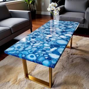 Table à manger centrale en agate bleue personnalisée Décoration de salle à manger Table à manger à vendre Meubles de bureau modernes faits à la main Décoration - Product Image 1