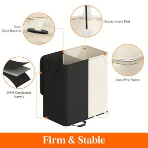 136L <b>White</b>&Black Double <b>Laundry</b> Basket Large Clothes <b>Hampers</b> with Removable Bag <b>Laundry</b> Organizer 2 Section for Bathroom - Product Image 2