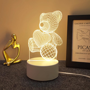 Lámpara de noche LED 3D con forma de oso, control táctil, luz blanca cálida, lámpara de mesa redonda para dormitorio, regalo para niños - Product Image 1