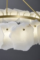 Lustre LED en dalle de marbre naturel de designer, suspension de luxe en albâtre à bord brut, lampe à anneau en laiton doré pour salle à manger et salon