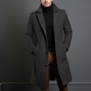 Vendita calda autunno inverno cappotto adulto adatto al corpo lungo da uomo in poliestere comodo <span class=keywords><strong>Trench</strong></span> da lavoro tinta unita - Product Image 3
