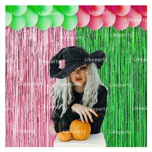 Enchanted Plain and Laser Dual-Tone Pink & Green Witch's Foil Fringe Curtain - 1x2m para decoración <span class=keywords><strong>de</strong></span> fiesta temática mágica - Product Image 3