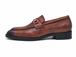 Mocassins marron patiné pour hommes, à enfiler, avec garniture métallique, en cuir véritable, semelle extérieure en caoutchouc, pour le bureau, les occasions professionnelles, les mariages, à bout pointu, vente en gros - Product Image 6