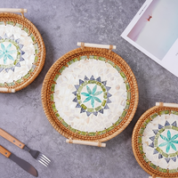 Plateau en rotin tressé bohème - Écologique, résistant à la chaleur, avec poignée, cadeau pour le Ramadan et Diwali, pour servir des fruits, des collations et du pain