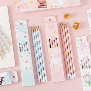 ดินสอน่ารัก Kawaii ปากกาตลอดกาลไม่มีปากกาหมึกบรรจุชุดดินสอไม้ HB พร้อมยางลบสําหรับนักเรียนชั้นประถมศึกษา