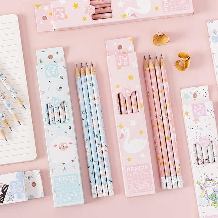 Kawaii Cute Pencil Forever Pen Without Ink Pen Packed HB Wooden Pencil Set with Eraser for Primary School Students