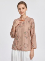 Cheongsam/Qipao Tradicional Chino para Mujer, Manga Larga, Gasa de Algodón Transpirable y Suave, Cierre Diagonal, Estampado con Botones de Rana