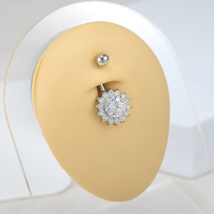 Elegante Juego de Anillos para Ombligo de Acero Inoxidable para Mujer, Diseño de Flor con Piedra Natural, Joyería Plateada para Piercing Corporal - Product Image 3
