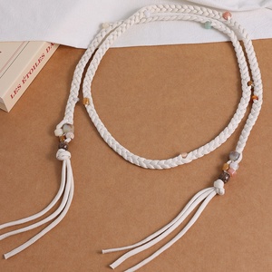 Vente en gros de chaîne de taille tissée à la main pour femmes <span class=keywords><strong>ceinture</strong></span> tressée en <span class=keywords><strong>corde</strong></span> de coton perlée à pompon et accessoires de robe noués - Product Image 2