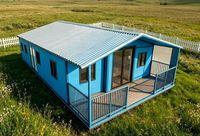 Casa Contenedor Modular Plegable Prefabricada de 2 Dormitorios con Baño en Suite, Estructura de Acero, Techo Inclinado, Transpirable, Impermeable, Terraza, Tienda