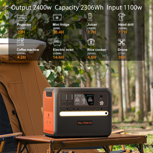 สถานีพลังงานแสงอาทิตย์แบบพกพา TALLPOWER 2400W 220V แบตเตอรี่ลิเธียมไอออน พร้อมช่องเสียบในรถยนต์และไฟฉาย - Product Image 5